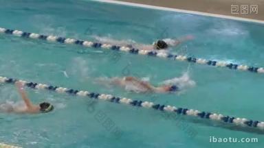 奥伦堡，俄罗斯-2016 年 4 月 23 日 ︰ 男孩参加游泳仰泳